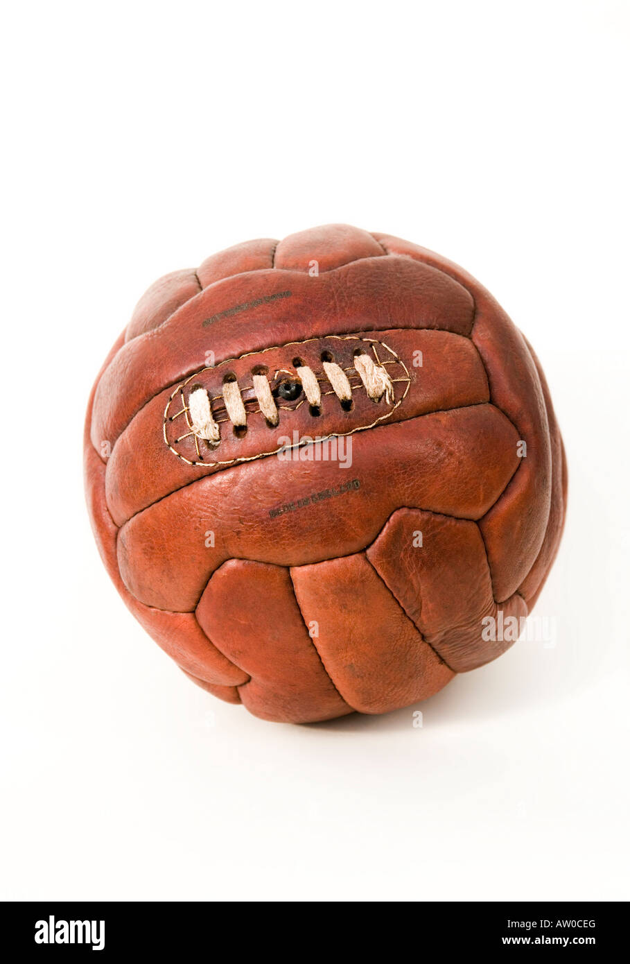 Vintage Leather football against a white background Stock Photo