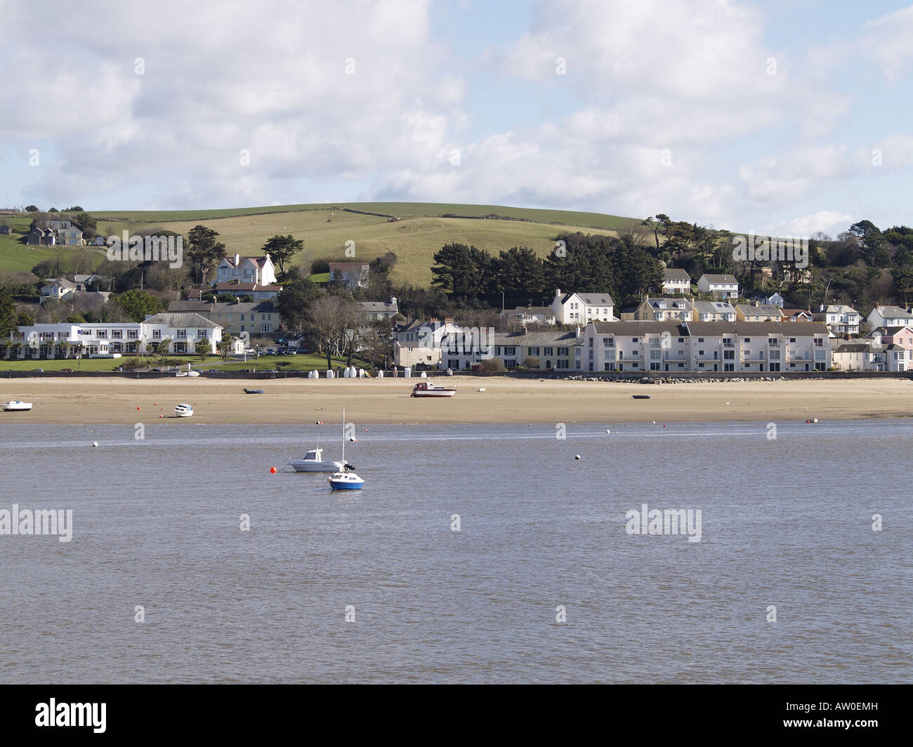 Instow from across the river Torridge, North Devon, UK. Seaside village on the estuary where the rivers Taw and Torridge meet Stock Photo