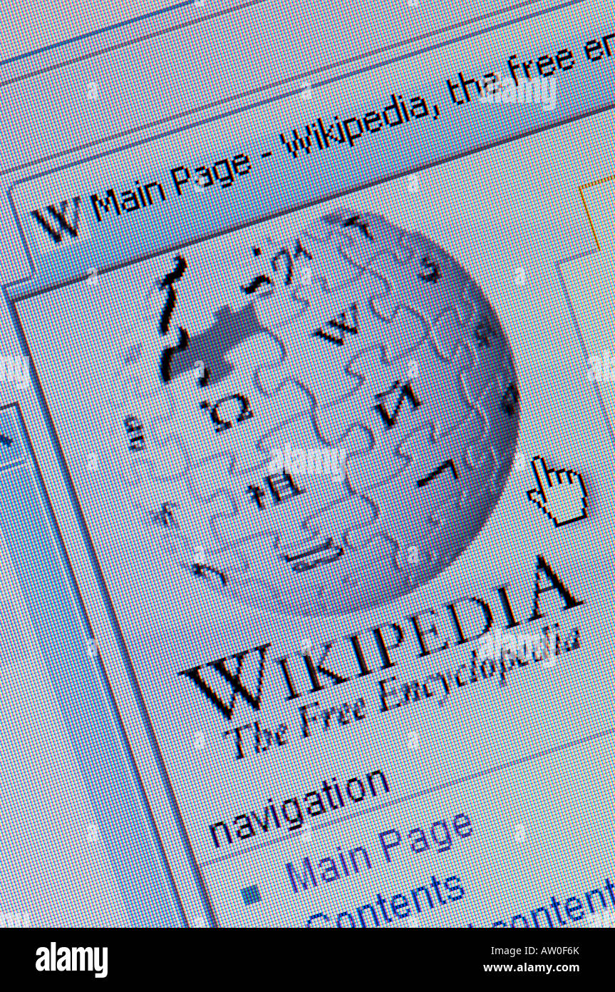 Macro screenshot of www.wikipedia.org - the free online encyclopedia (Editorial use only) Stock Photo