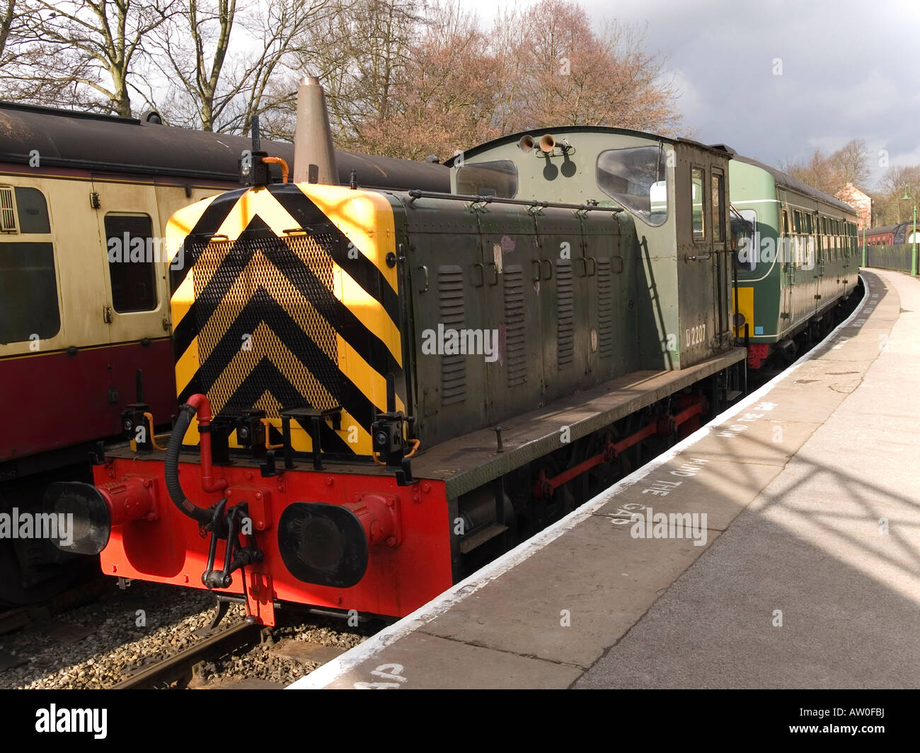 Ex BR Class 04 Drewry Diesel Shunter locomotive D2207 at Pickering Station North Yorkshire Moors Railway Stock Photo