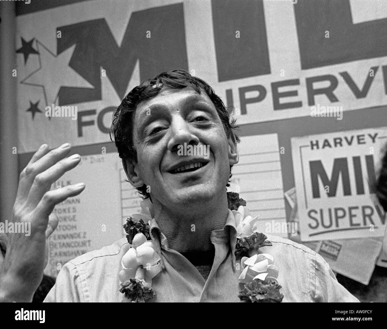 Harvey Milk celebrates in his camera store his election as a San