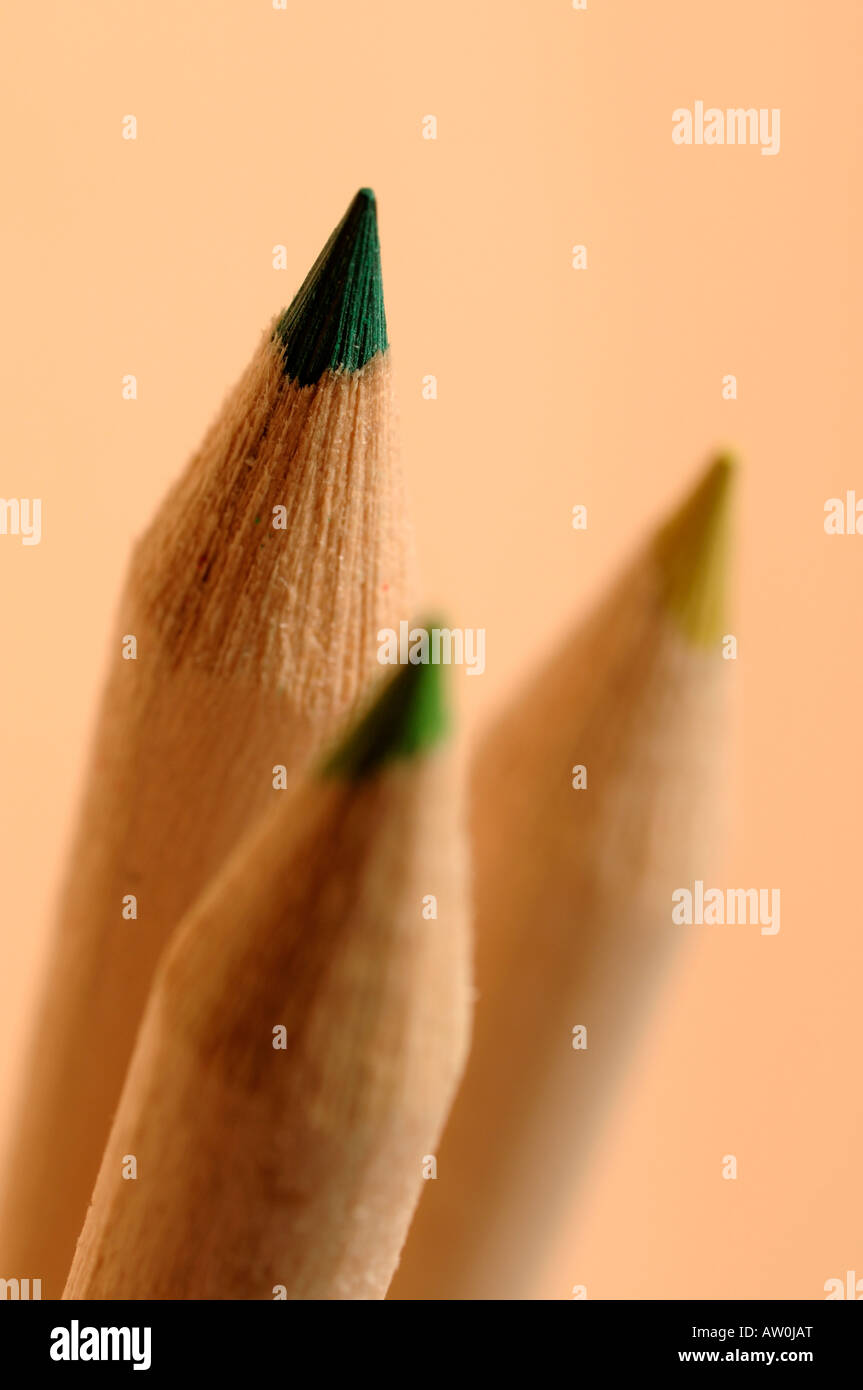 Green wooden pencil tips Stock Photo