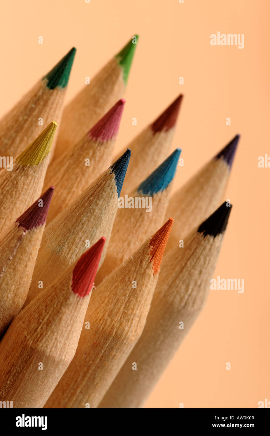 Wooden pencil tips Stock Photo