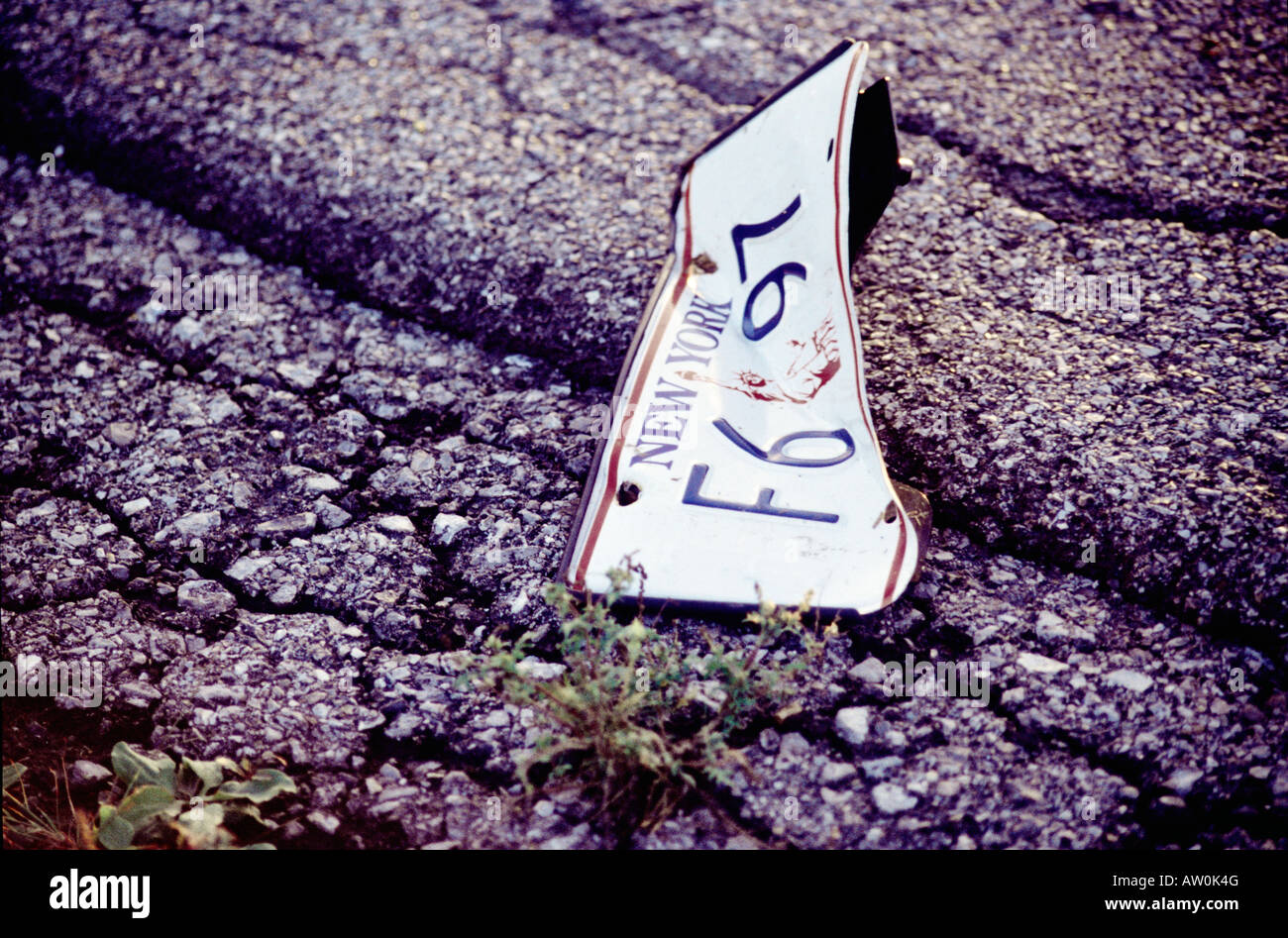 Bent New York license plate, United States Stock Photo Alamy