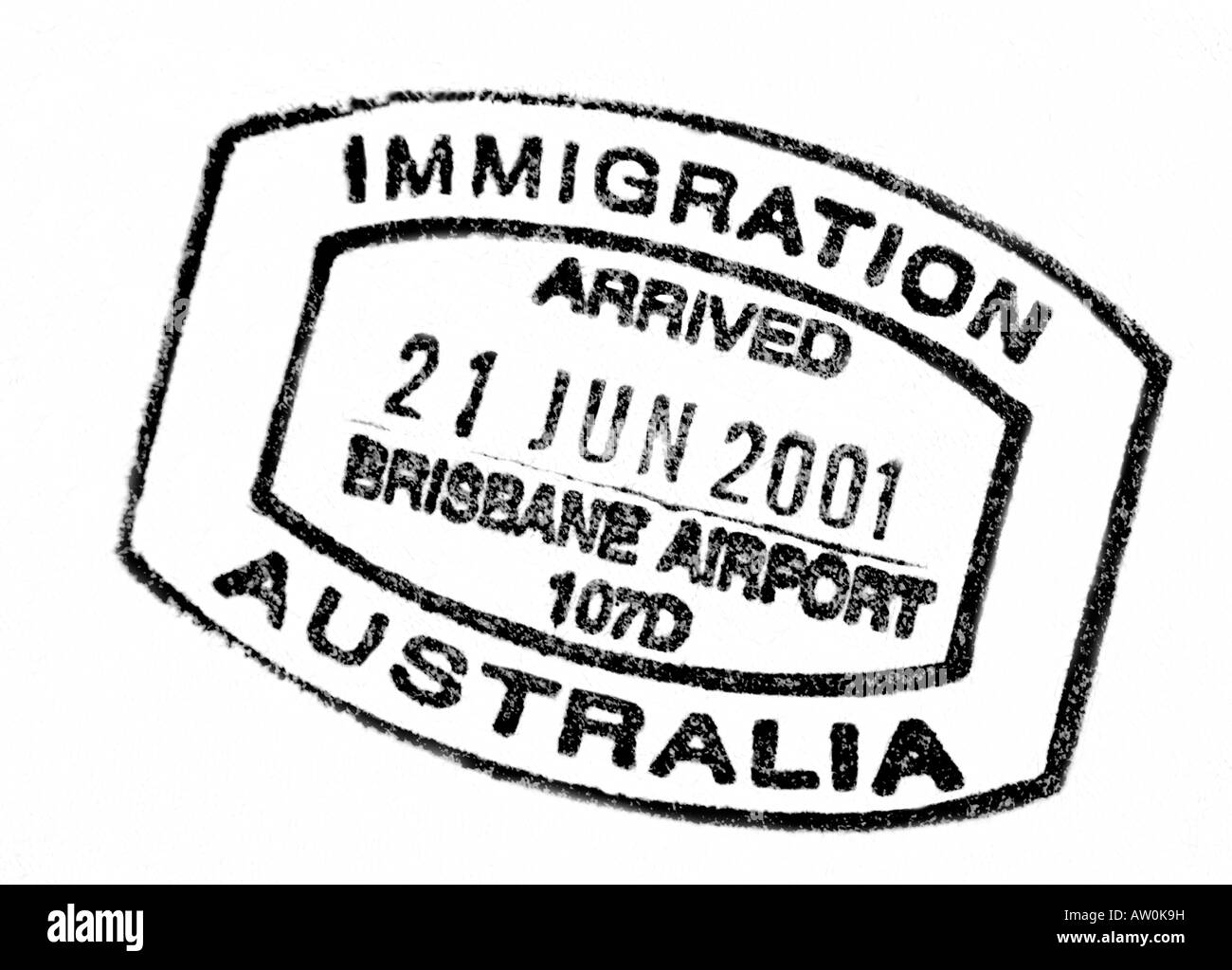 Australian passport immigration stamp artwork by Bruce Miller Stock Photo