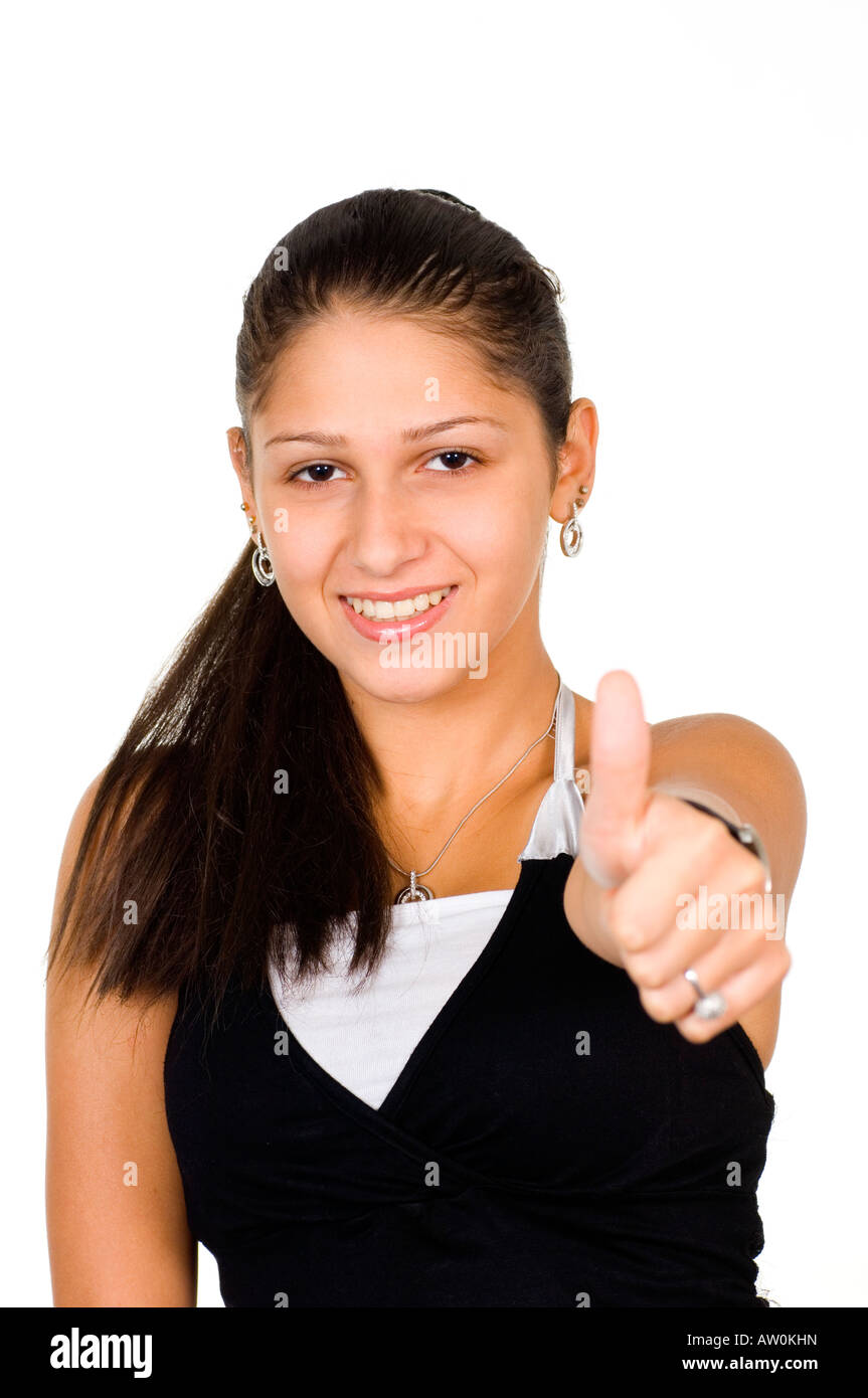Happy young teenage girl thumbs up Stock Photo