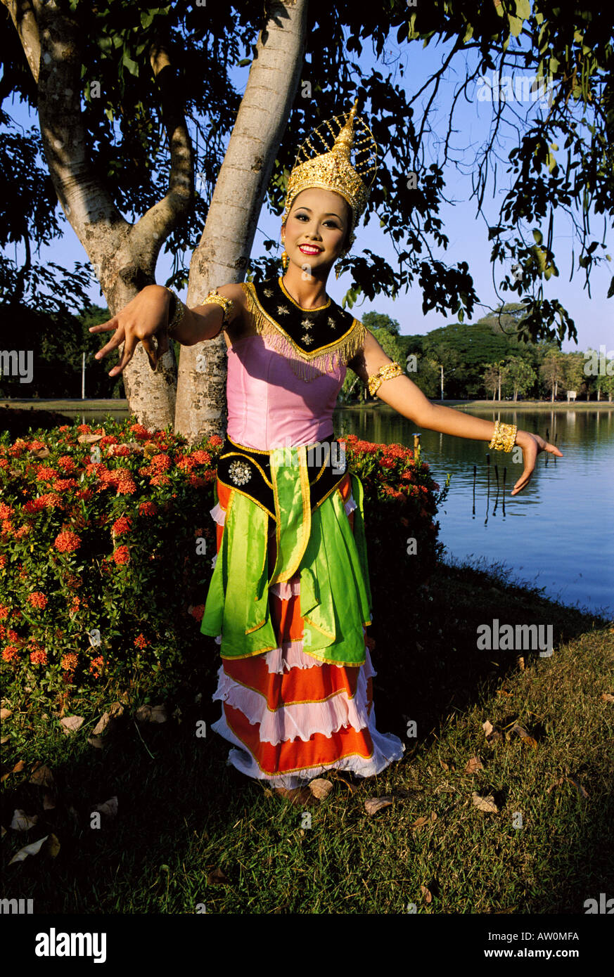 Portrait of a traditional Thai dancer, Sukhothai, Thailand, Asia Stock Photo