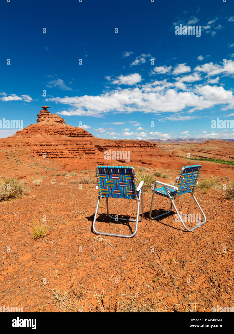 Lawn chairs in desert. Stock Photo