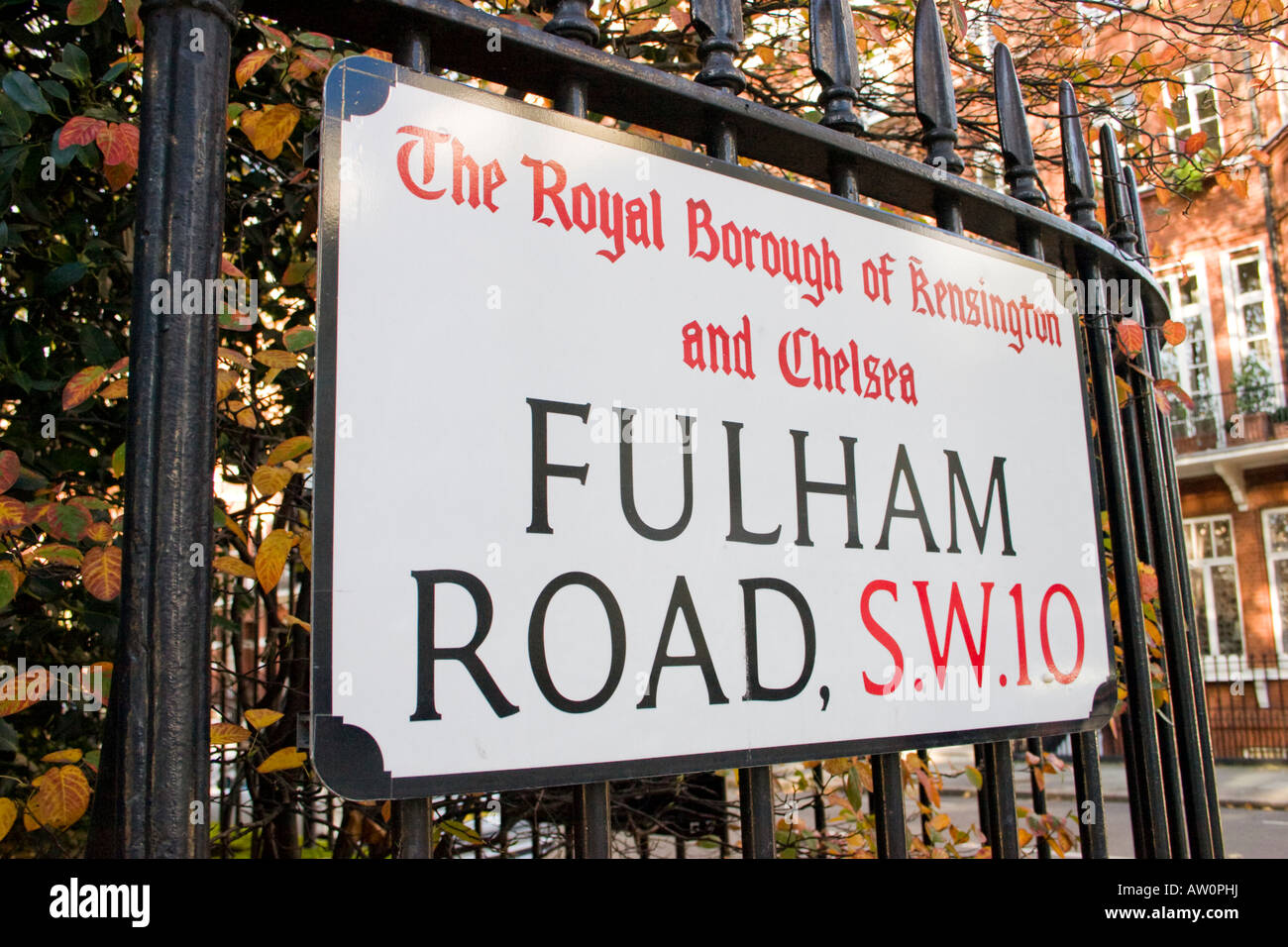 Fulham Road London SW10 street name sign Stock Photo Alamy