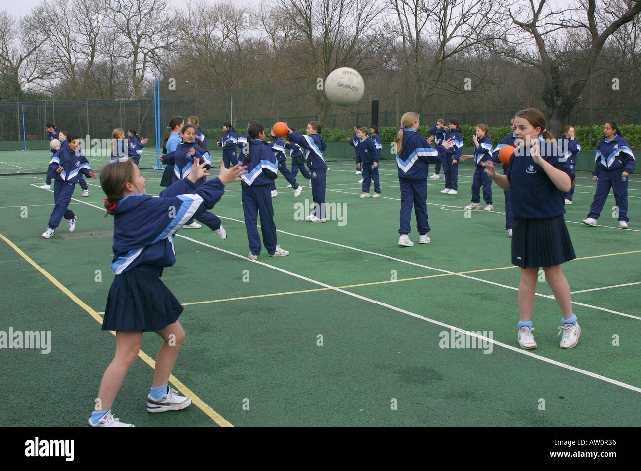 Netball practice at independent School North East London GB UK Stock Photo