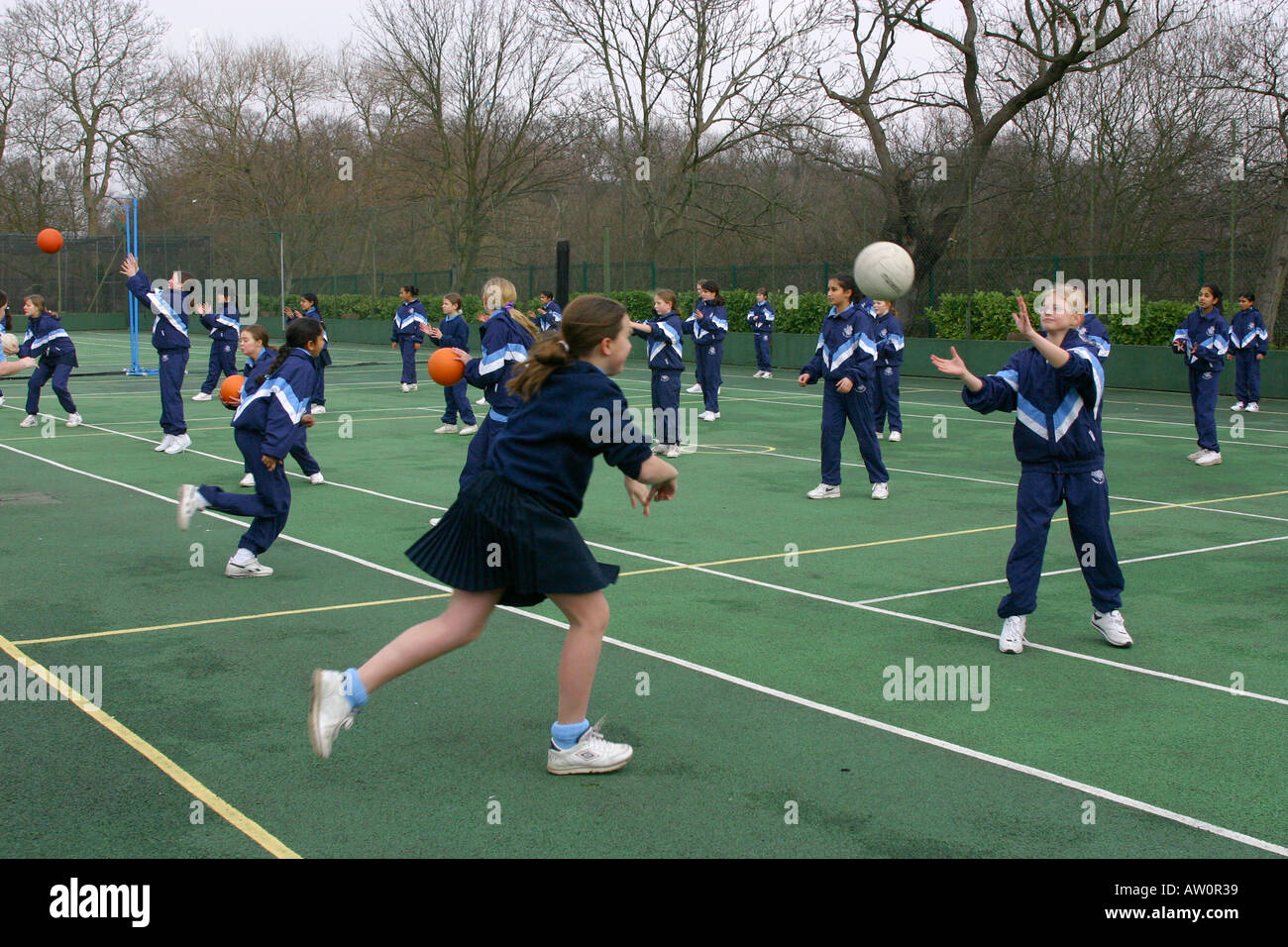 Netball practice at independent School North East London GB UK Stock