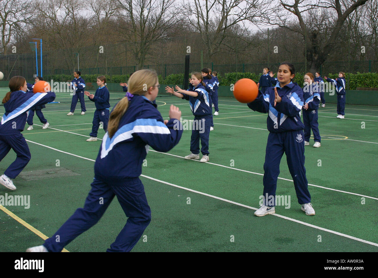 Netball practice at independent Private School North East London GB UK Stock Photo