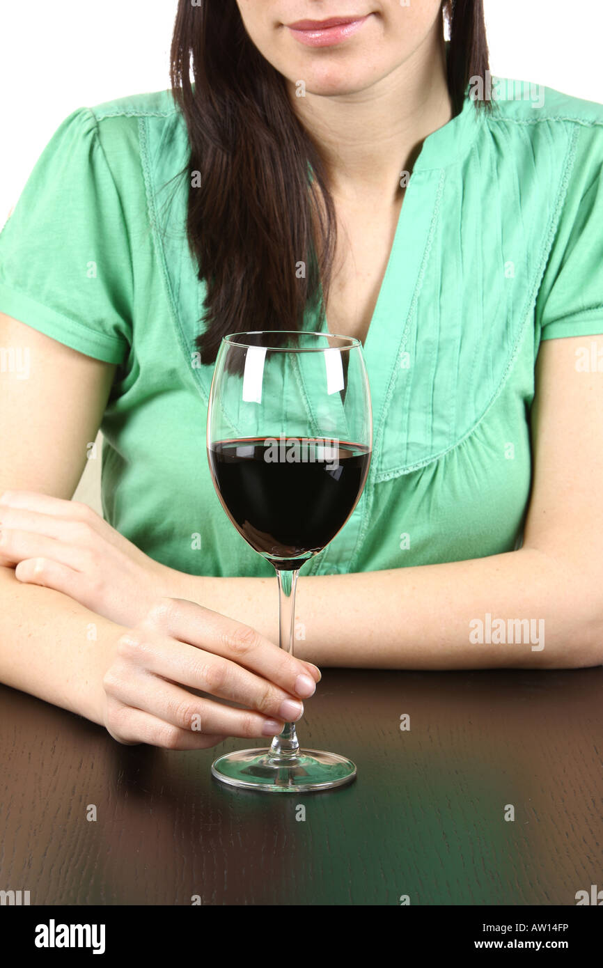 Young Woman with Glass of Red Wine Model Released Stock Photo - Alamy
