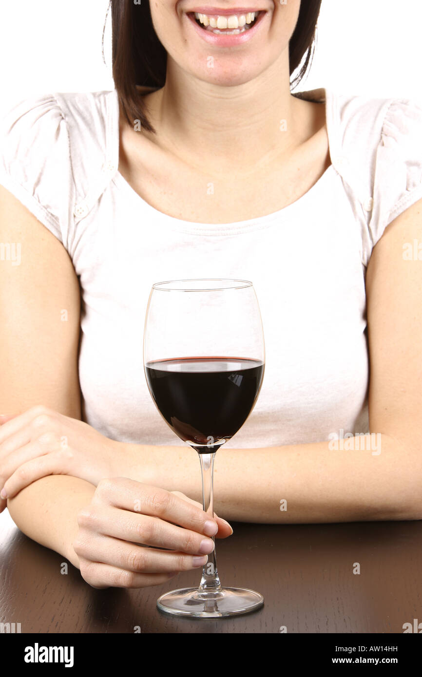 Young Woman with Glass of Red Wine Model Released Stock Photo - Alamy