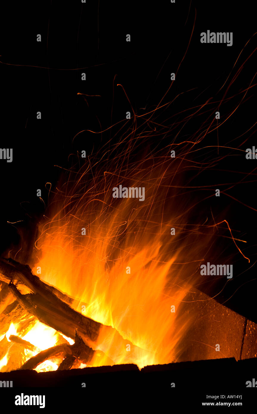 sparks fly from a campfire at night Stock Photo - Alamy