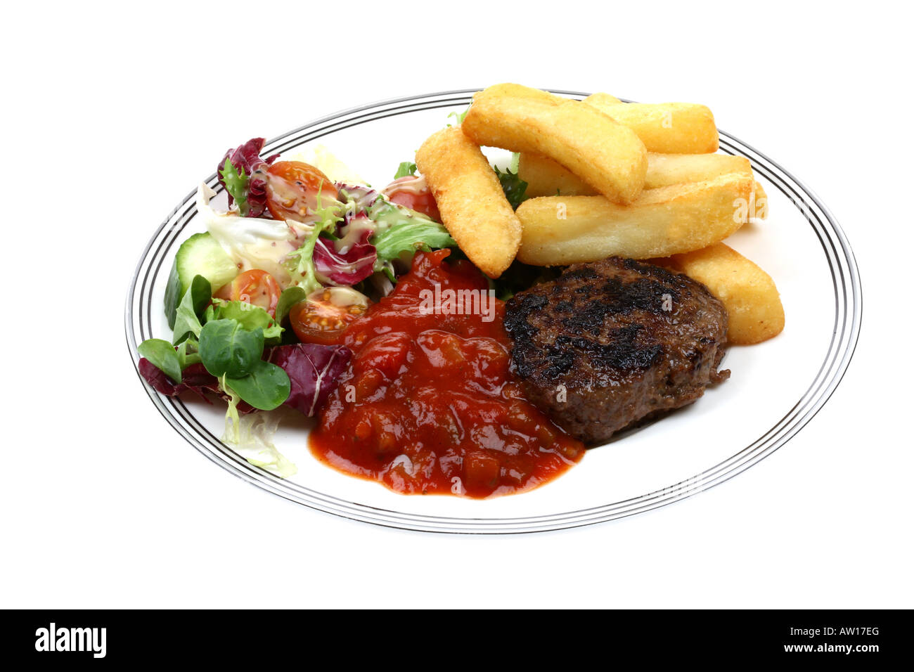 Lean Beef Burger with Chips Stock Photo Alamy