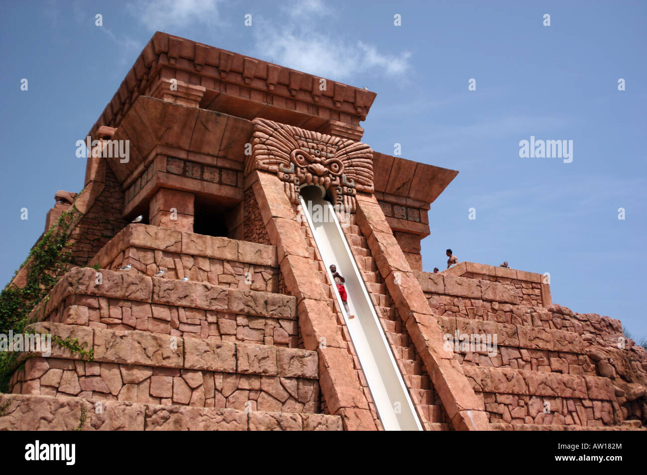 Leap of Faith waterslide from the top of the Mayan Temple Atlantis Paradise Island Bahamas Stock Photo