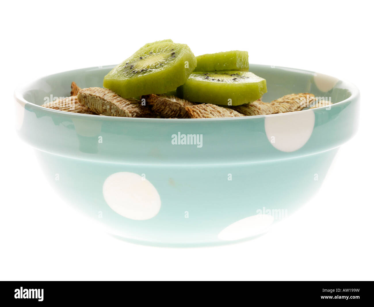 Bowl Of Shredded Wheat With Kiwi Stock Photo