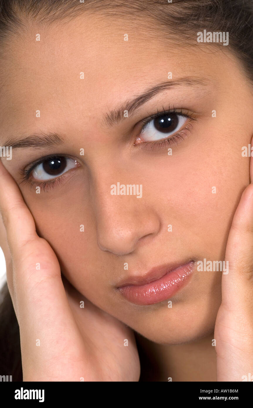 Close up of a beautiful teenage girl hands on face Stock Photo - Alamy