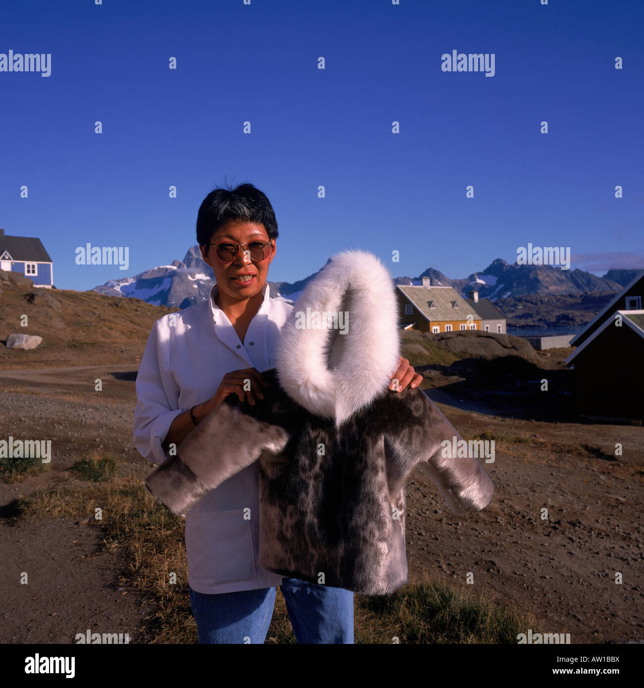 Woman with Seal Fur Coat, Ammassalik, Greenland Stock Photo Alamy