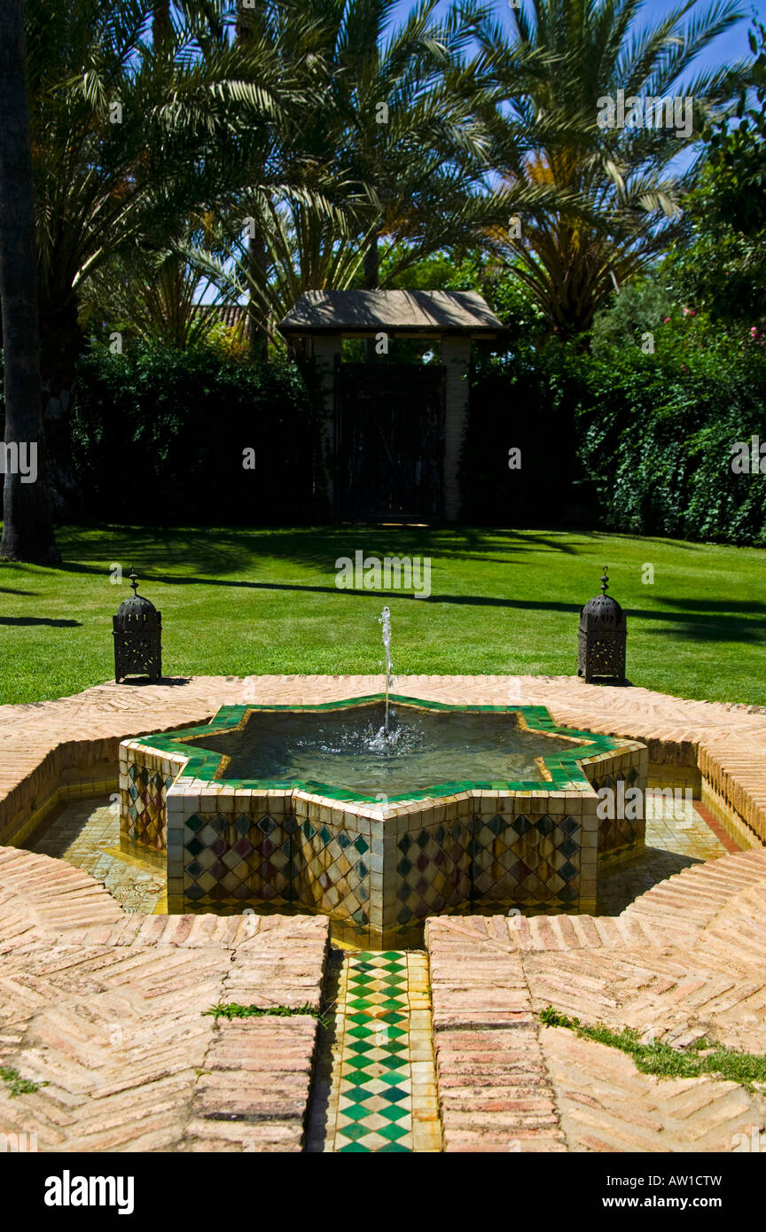 Fountain in gardens of Los Mimbrales Hotel, Andalucia, Southern Spain, Europe Stock Photo