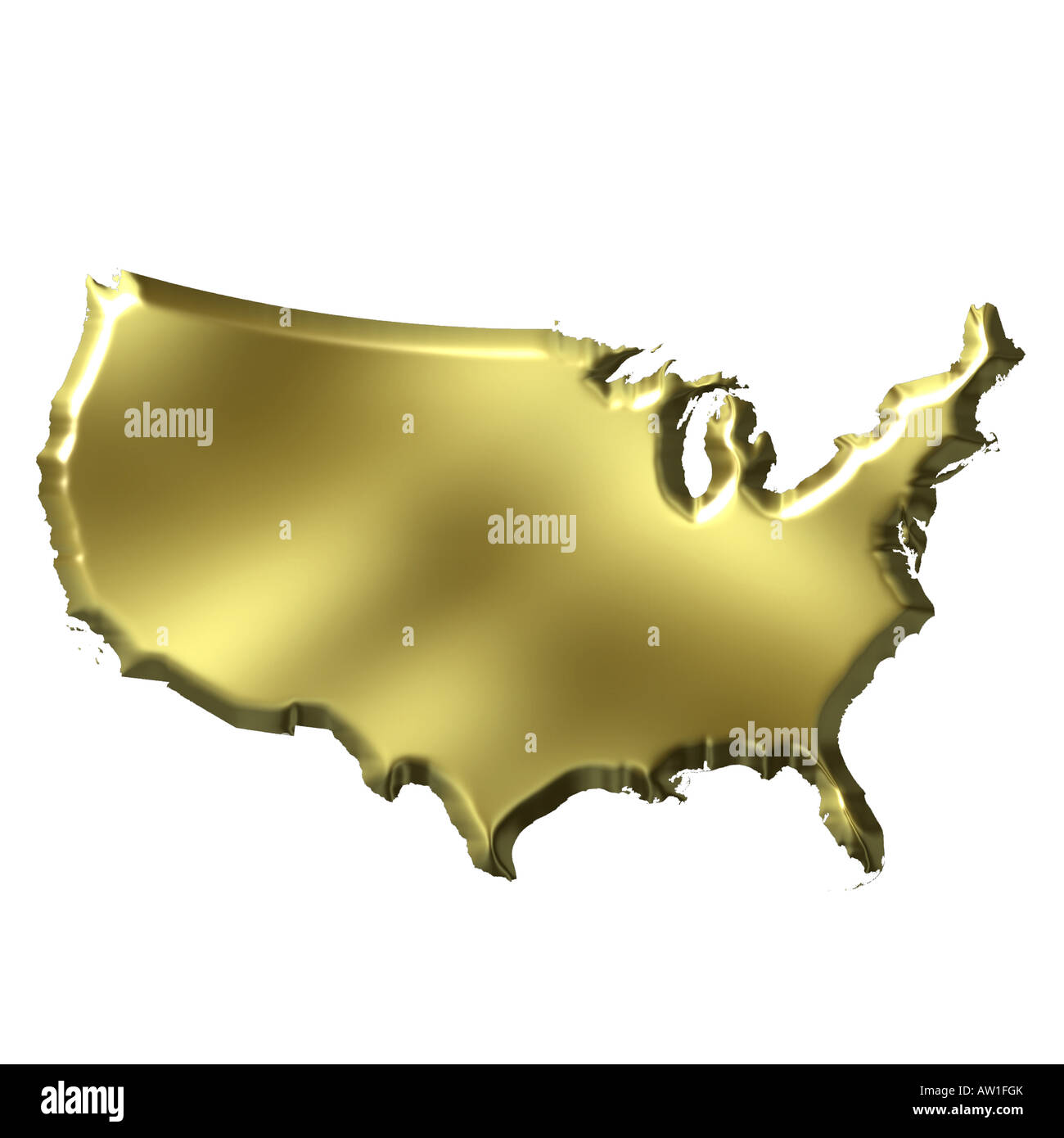 3d golden map of the united states of america Stock Photo