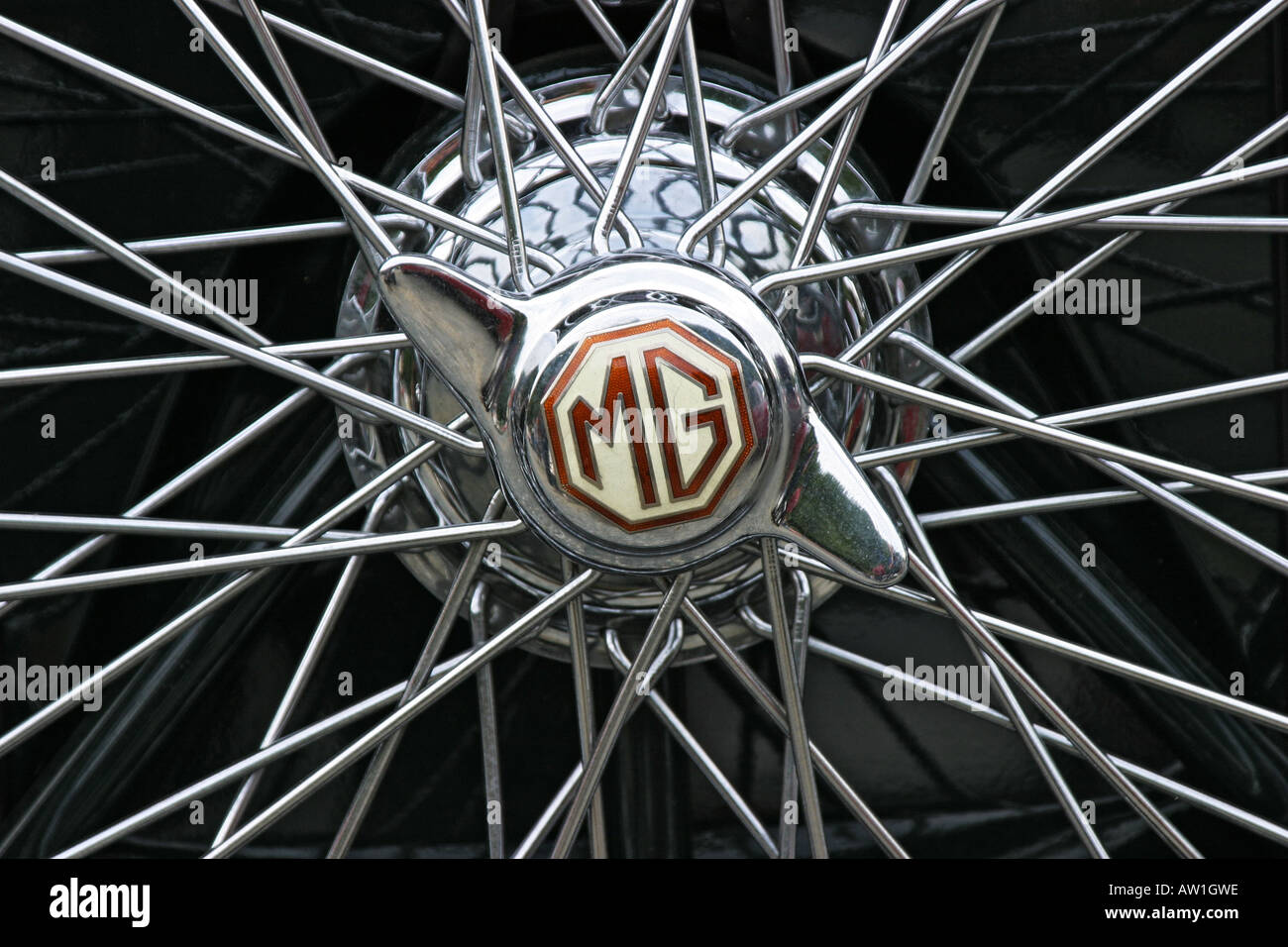 Hub and spokes of an MG vintage car sportscar Stock Photo