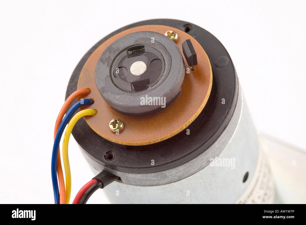 hall effect sensor mounted next to a magnet of a motor shart to measure rotation speed Stock Photo