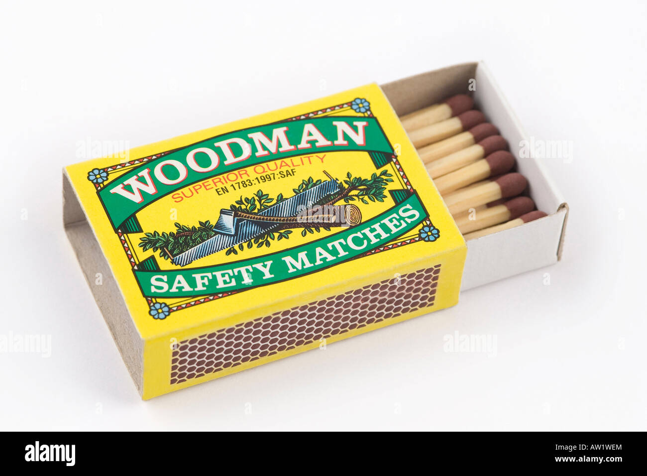 Open full box of matches on white background. two more wood match