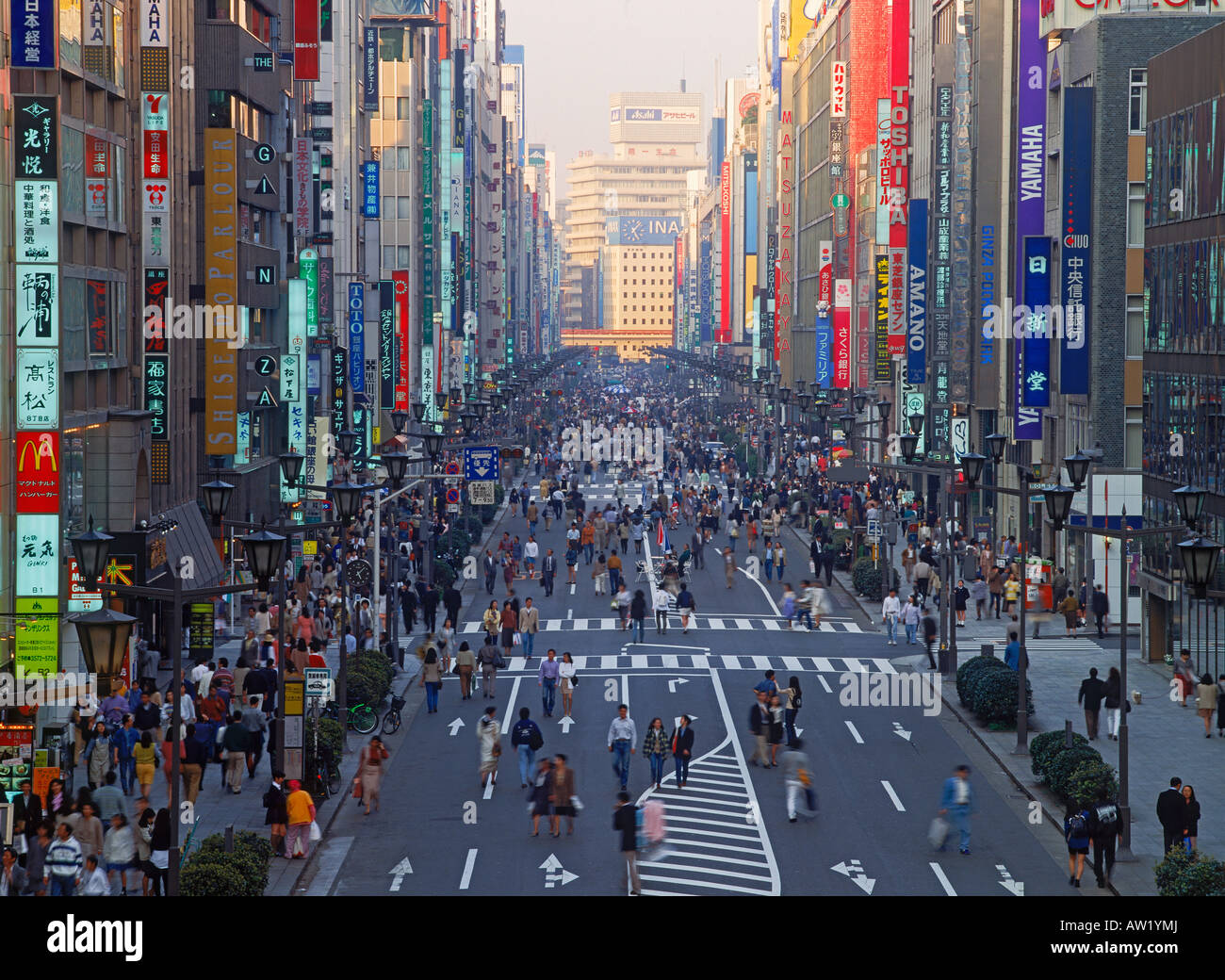 Foot traffic on main street of Ginza in Tokyo Stock Photo
