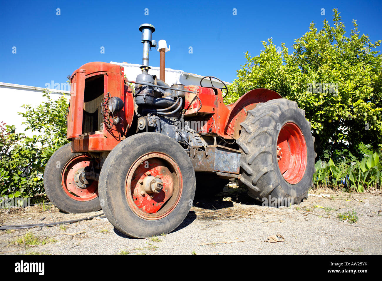 Old German Hanomag tractor fitted with a Spanish Barreiros Diesel S A engine Stock Photo