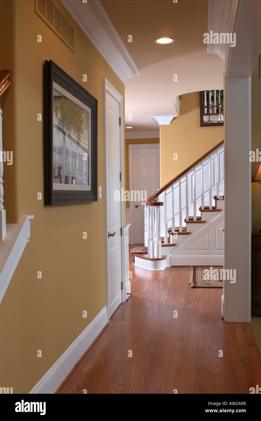 Hallway And Stairs House Home Interior, USA Stock Photo