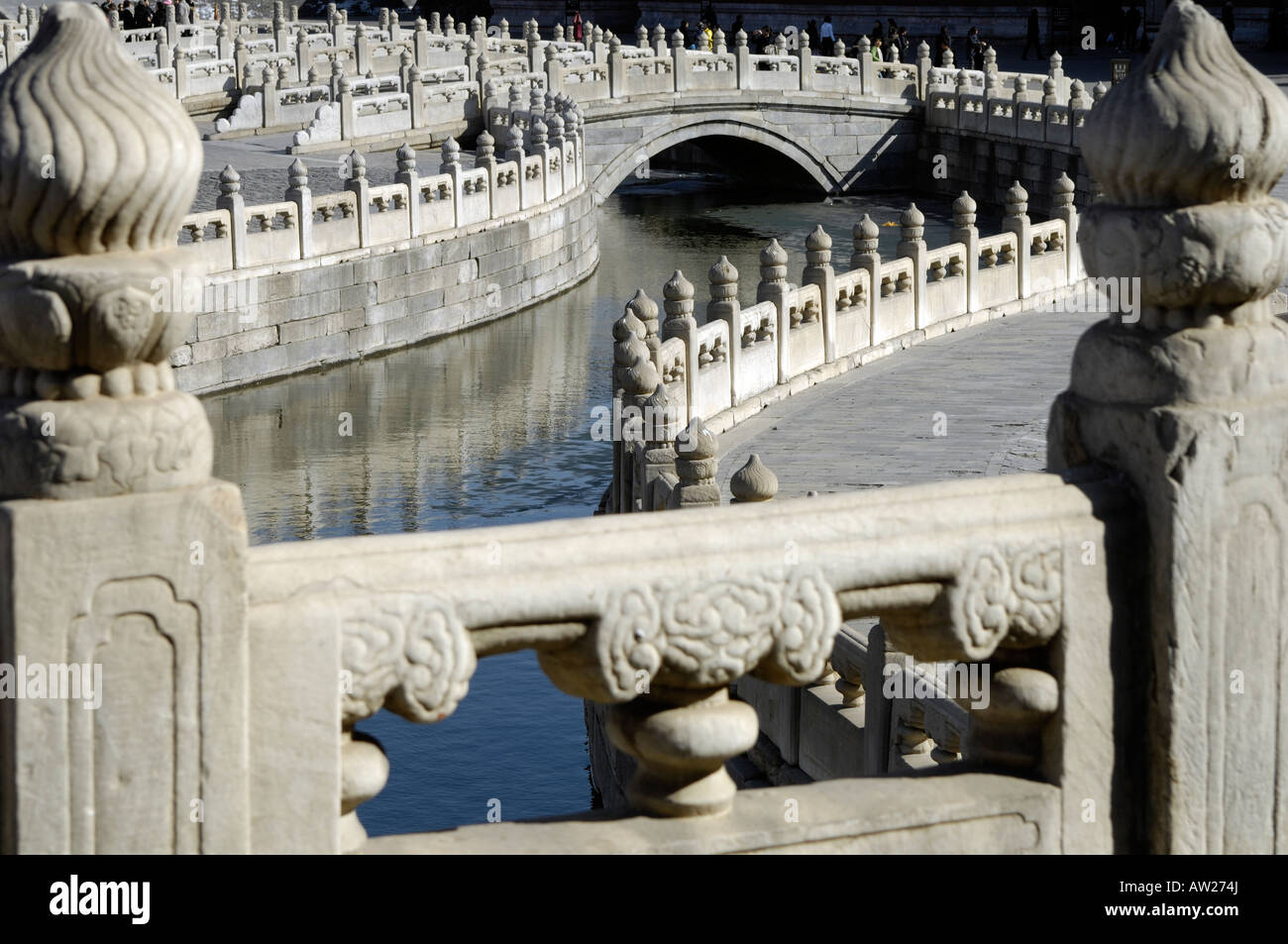 Imperial Palace Museum (Forbidden City) Yudai Bridge and Golden River with marble balustrades. 03-Mar-2008 Stock Photo