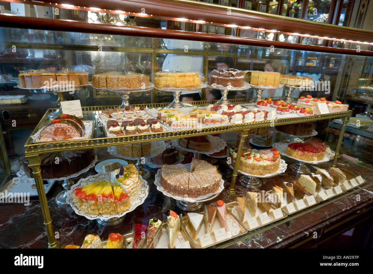Cakes on display at Cafe Demel Vienna Austria Stock Photo Alamy