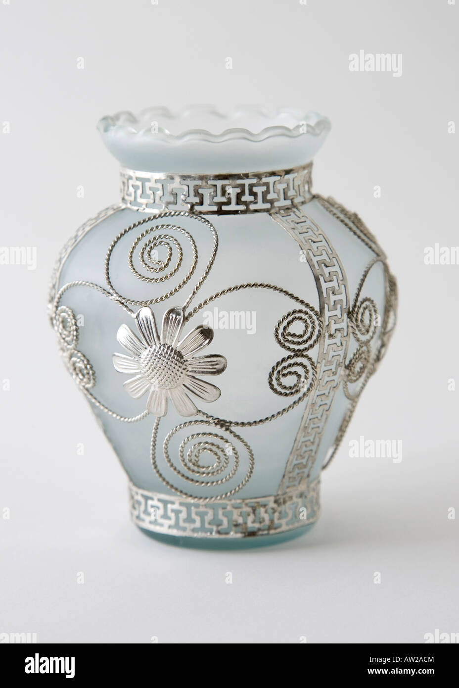 Ground Glass Vase With Silver Decorations From Lefkara Cyprus