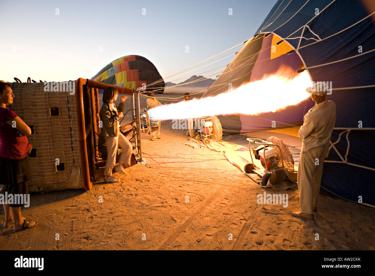 Hot air balloon inflating Namibia Stock Photo