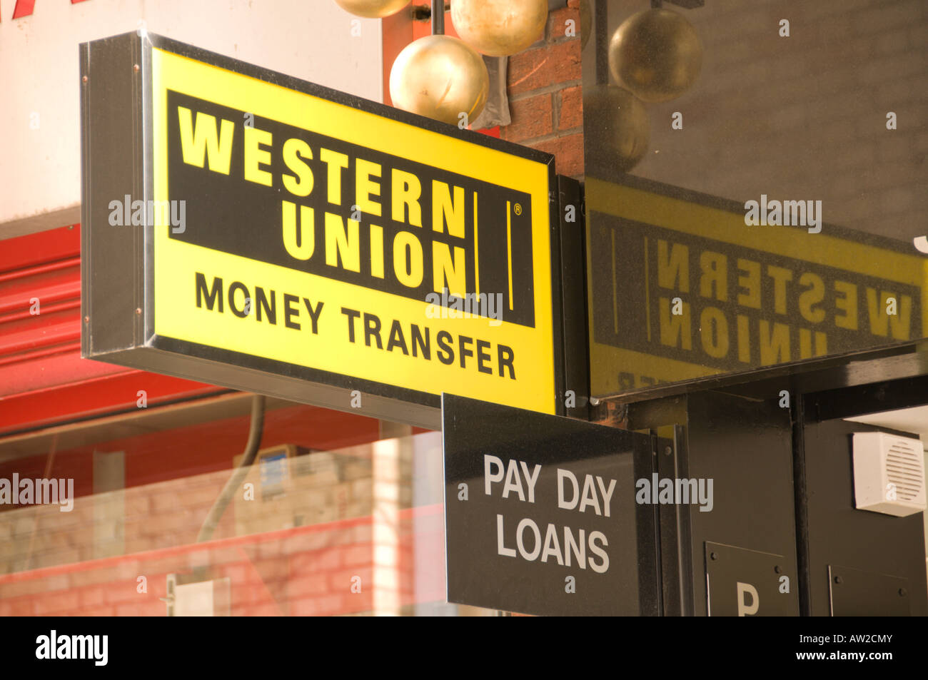 Western Union sign, Nottingham, Nottinghamshire, UK Stock Photo