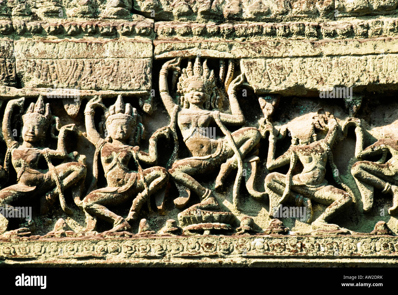 Detail of stone carvings, The Bayon, Angkor Thom, Cambodia Stock Photo
