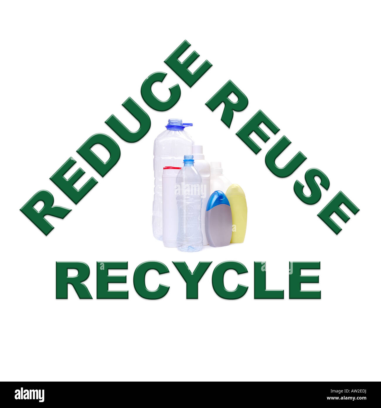 Reducereuserecycle concept series plastic containers Stock Photo