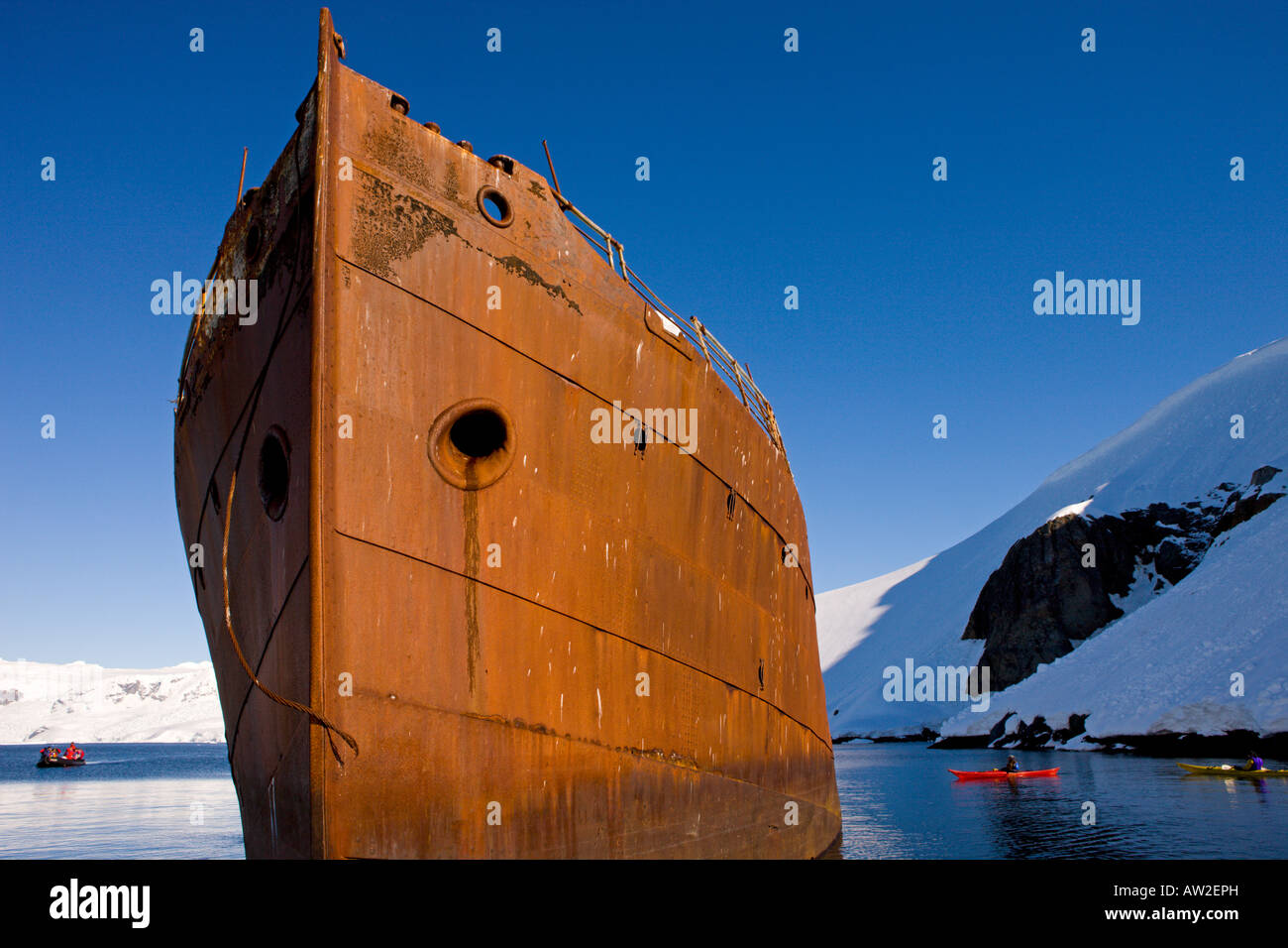 Rusted remains of an old whaling ship, Enterprise Island, Antarctica Stock Photo