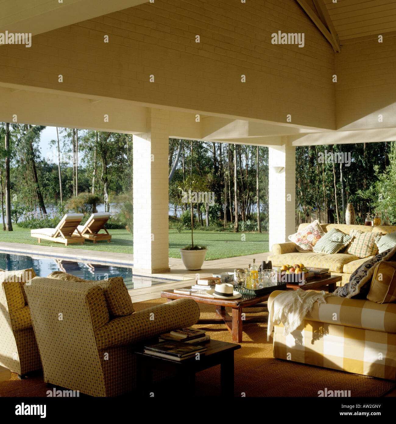 covered pool terrace on a Zimbabwean  farm Stock Photo