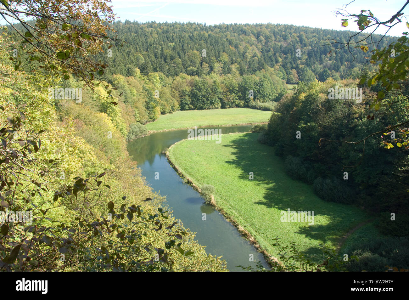 Late summer view of the Rak river from the great natural bridge (veliki narodni most) in Rakov Skocjan, Slovenia Stock Photo