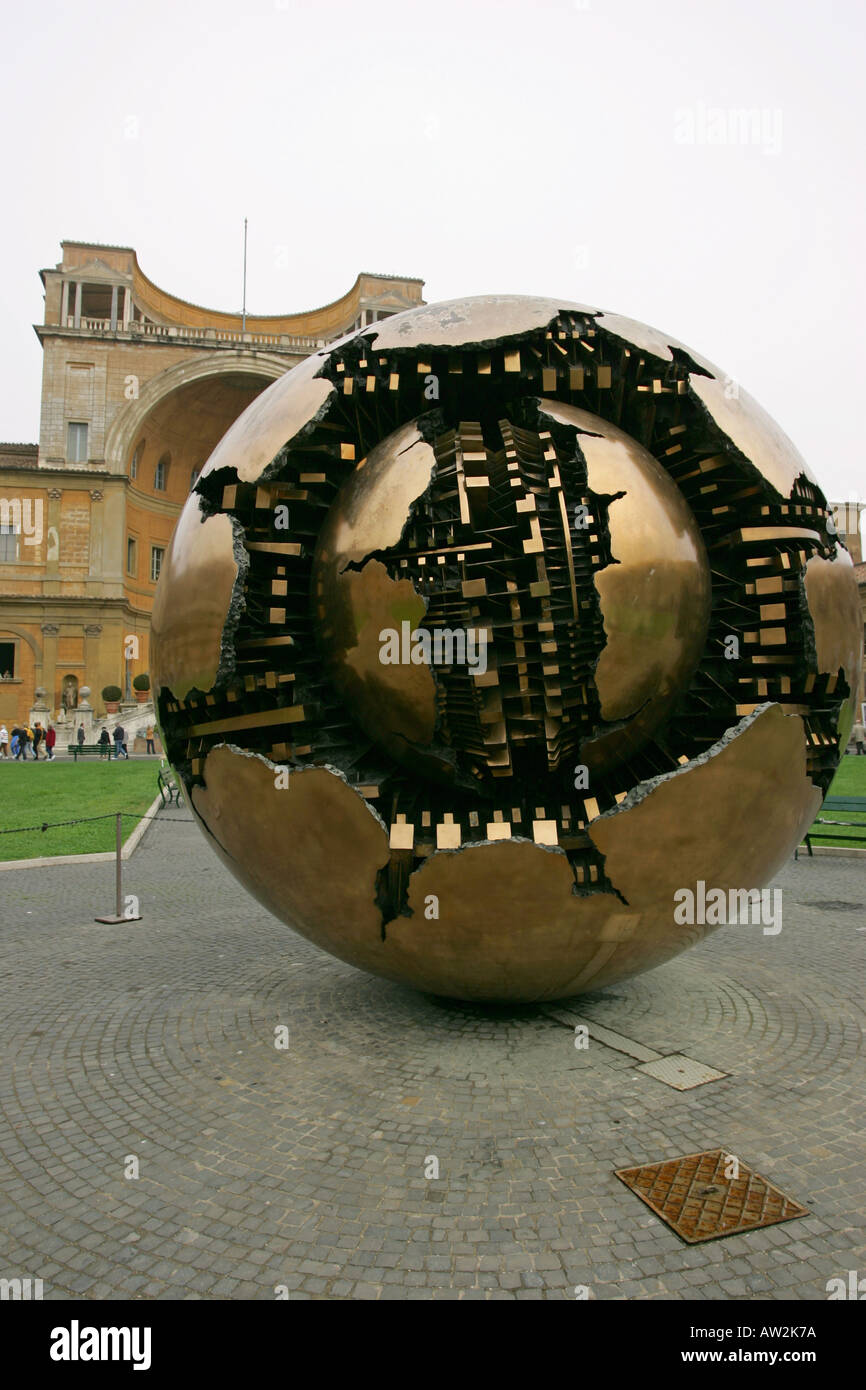Unusual Sfera Conserva Bronze copper sculpture in the Vatican city