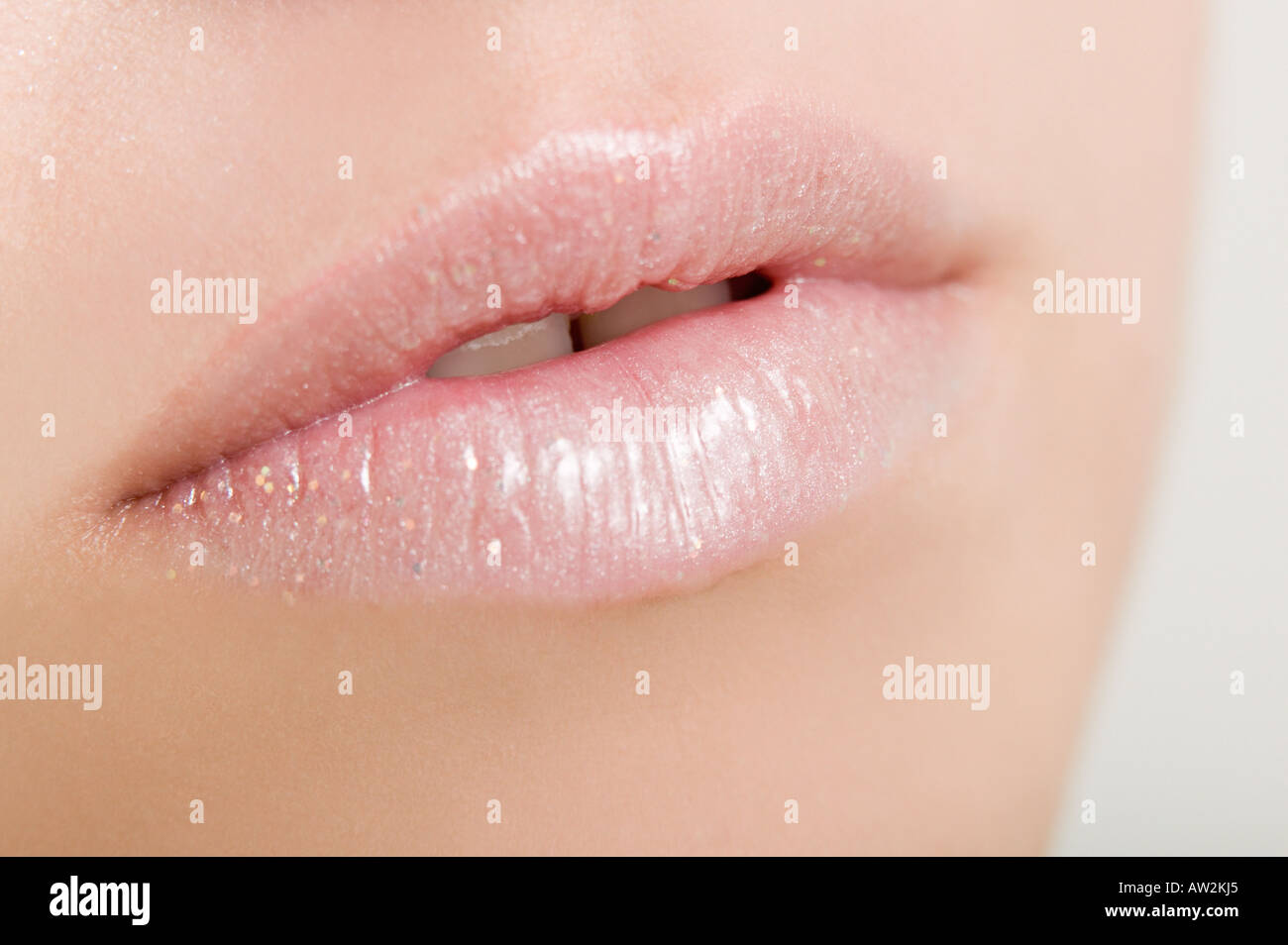 Woman wearing pink lipstick Stock Photo
