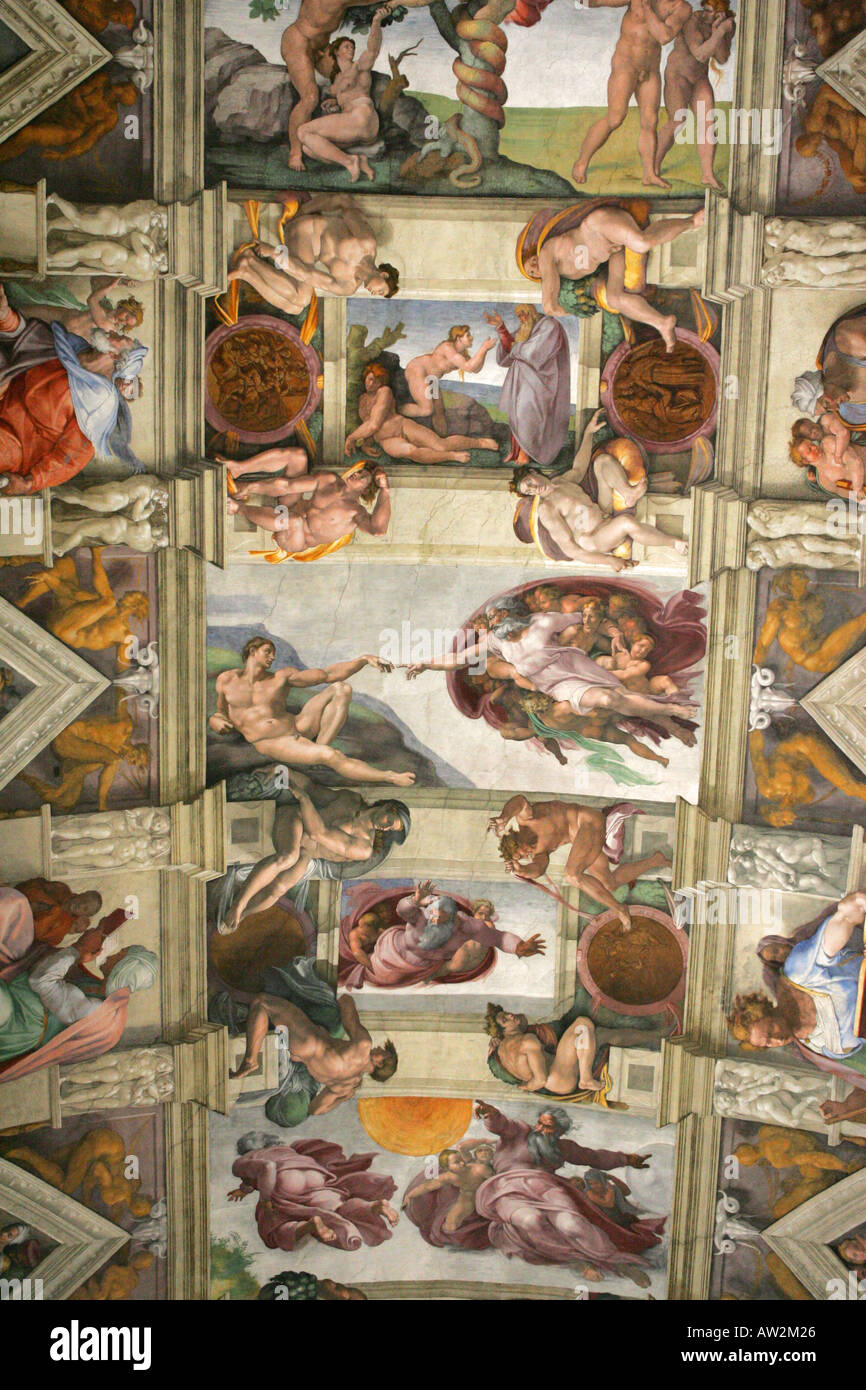 Touching Of Hands World Famous Creation Of Man Ceiling Painting By