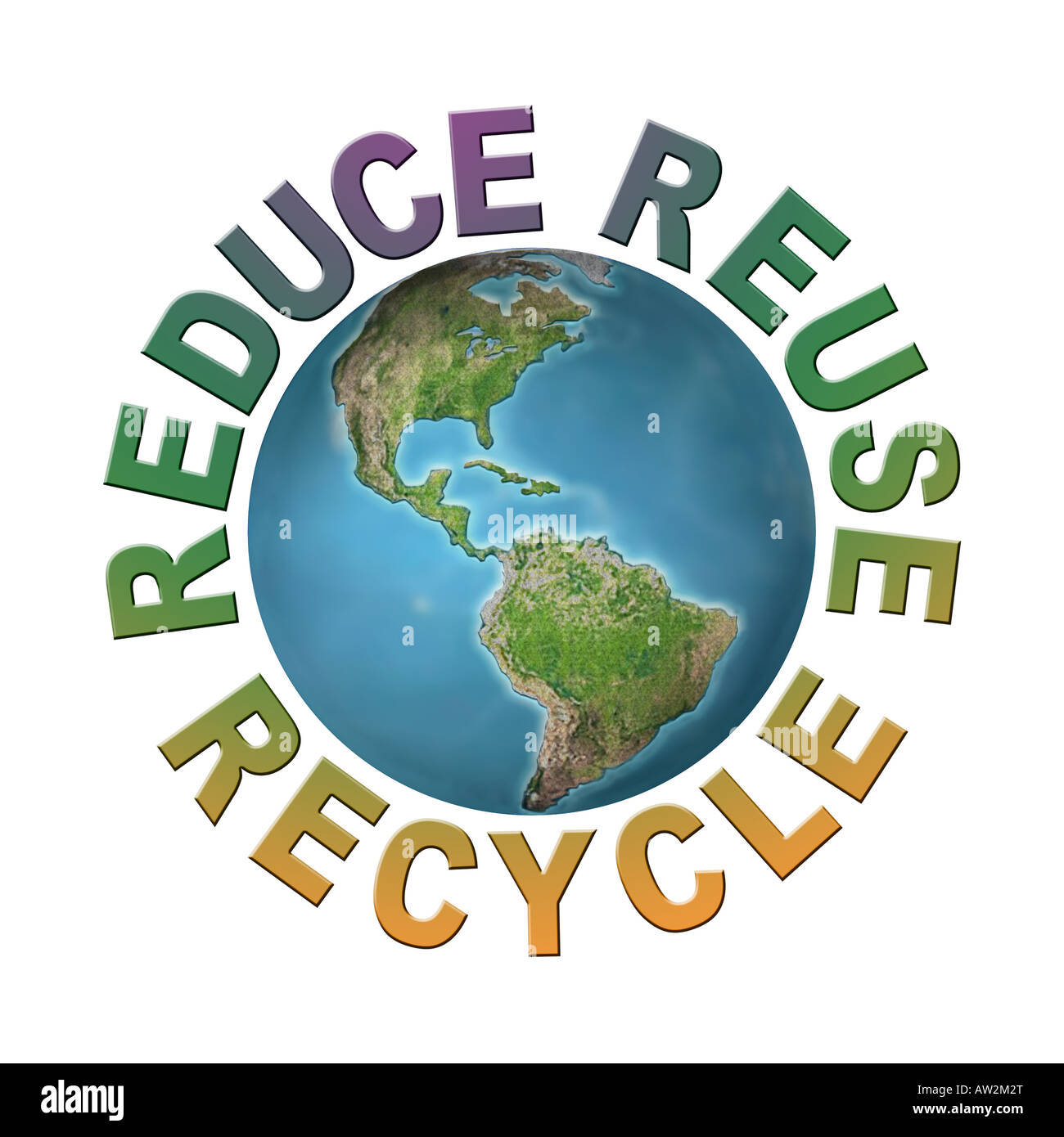 World globe surrounded by three ecological phrases - reduce-reuse ...