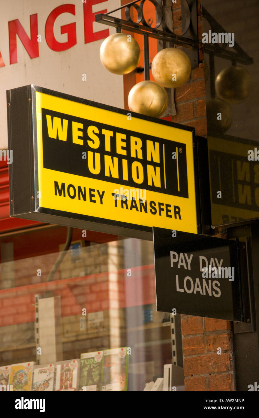 Western Union sign, Nottingham, Nottinghamshire, UK Stock Photo