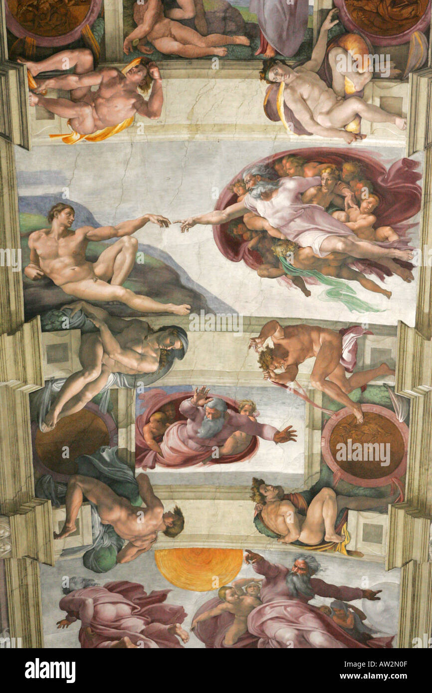 Closeup Detail Of Michelangelos Creation Of Man Famous