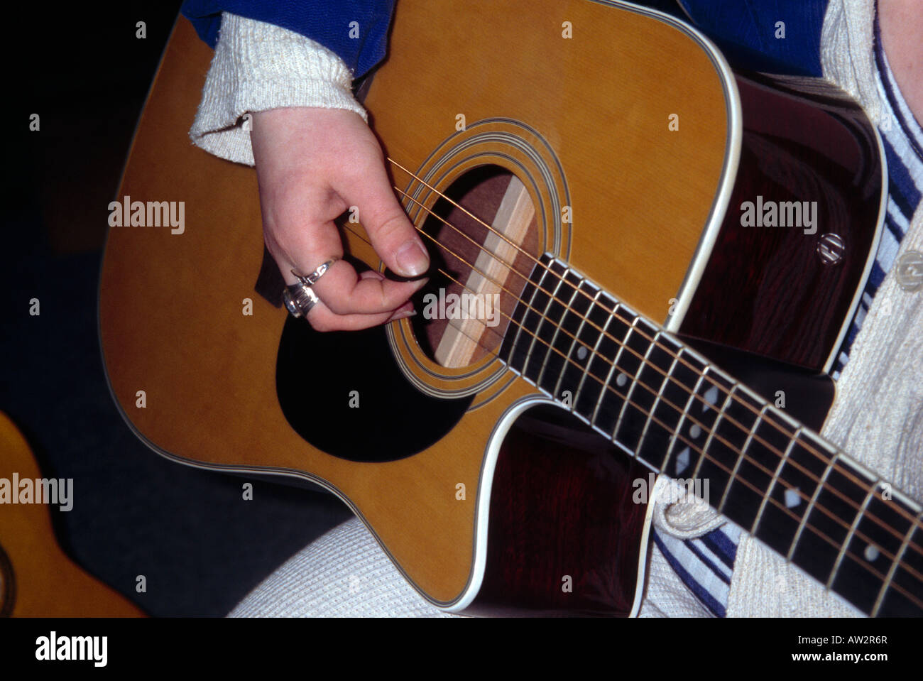 Plucking Guitar With Plectrum Dreadnaught Guitar Stock Photo