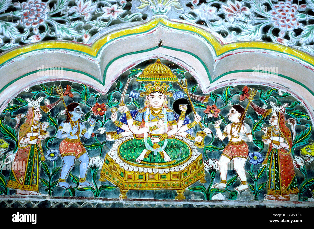 India Rajasthan Jodhpur Fort Meherangarh painted wall decoration Stock